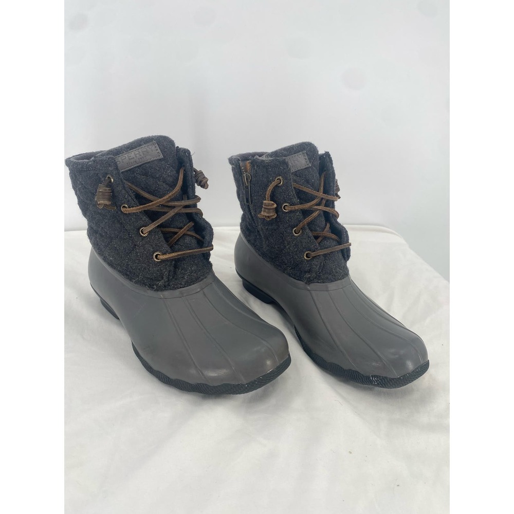 SPERRY WOMEN'S GRAY WATERPROOF QUILTED DUCK BOOTS STS97562 SIZE US Womens 8 M